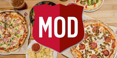 MOD Pizza Logo with hyperlink to fundraising information page.